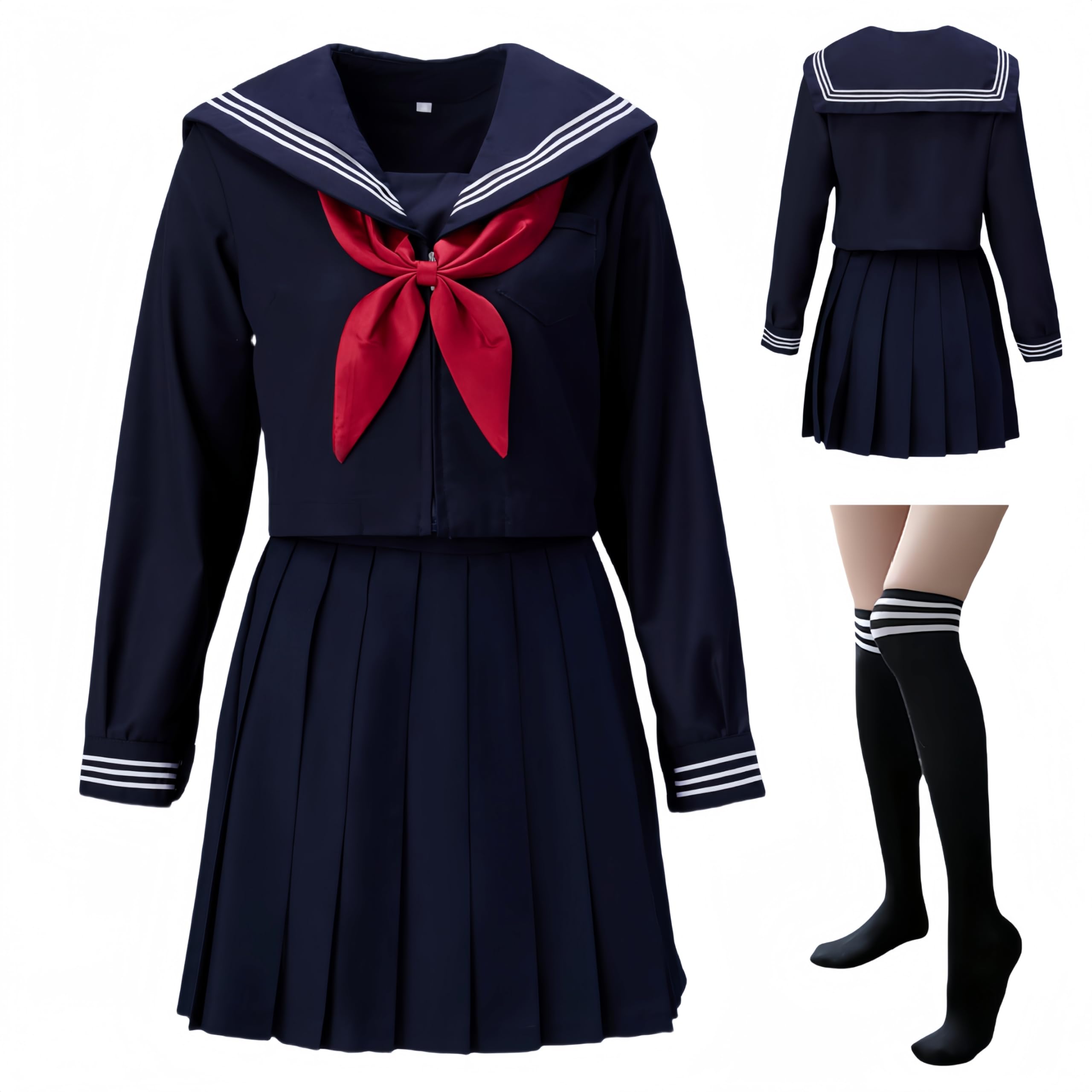 tsavnpk Japanese-style Sailor Uniform sailor suit Classic Japanese School Girls Sailor Dress Shirts Uniform Anime Cosplay Costumes with Socks set navy blue cosplay photography school uniform