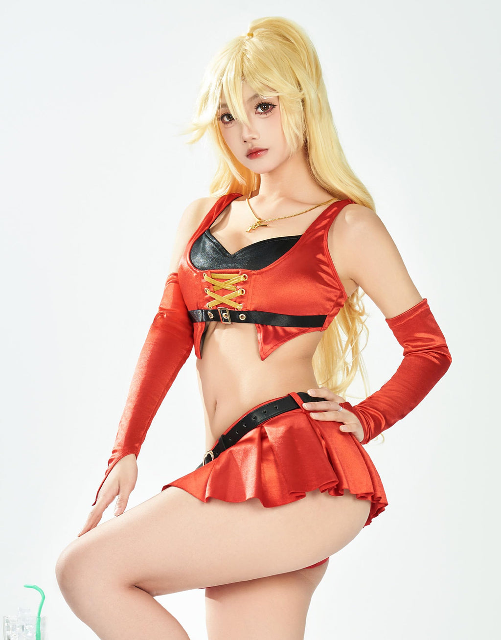 haikyuu Women Stocking Anime Cosplay Swimsuit Two Piece Bathing Suit with Belt Sleeves Red