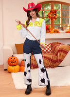 Halloween Women Cowgirl Jesie Costume Button Down Shirt Long Sleeve Western Woven Classic Yellow and White Top M