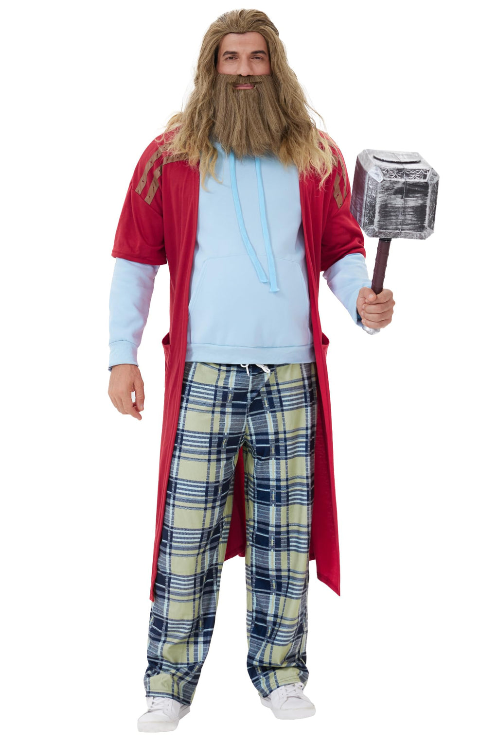 Arvilhill 4 Pcs Fat Thor Beer Belly Costume Set for Adult Men Hoodie Overalls Full Outfit with Sweatshirt Pant Robe Gloves Halloween Funny Comedy Movie Night Theme Party S