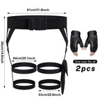 Kathfly 2 Sets Women's Multi Strap Garter and Leather Gloves Halloween Black Utility Goth Belt Costume with Pocket Adjustable Leg Straps for Halloween Party Cosplay Accessory