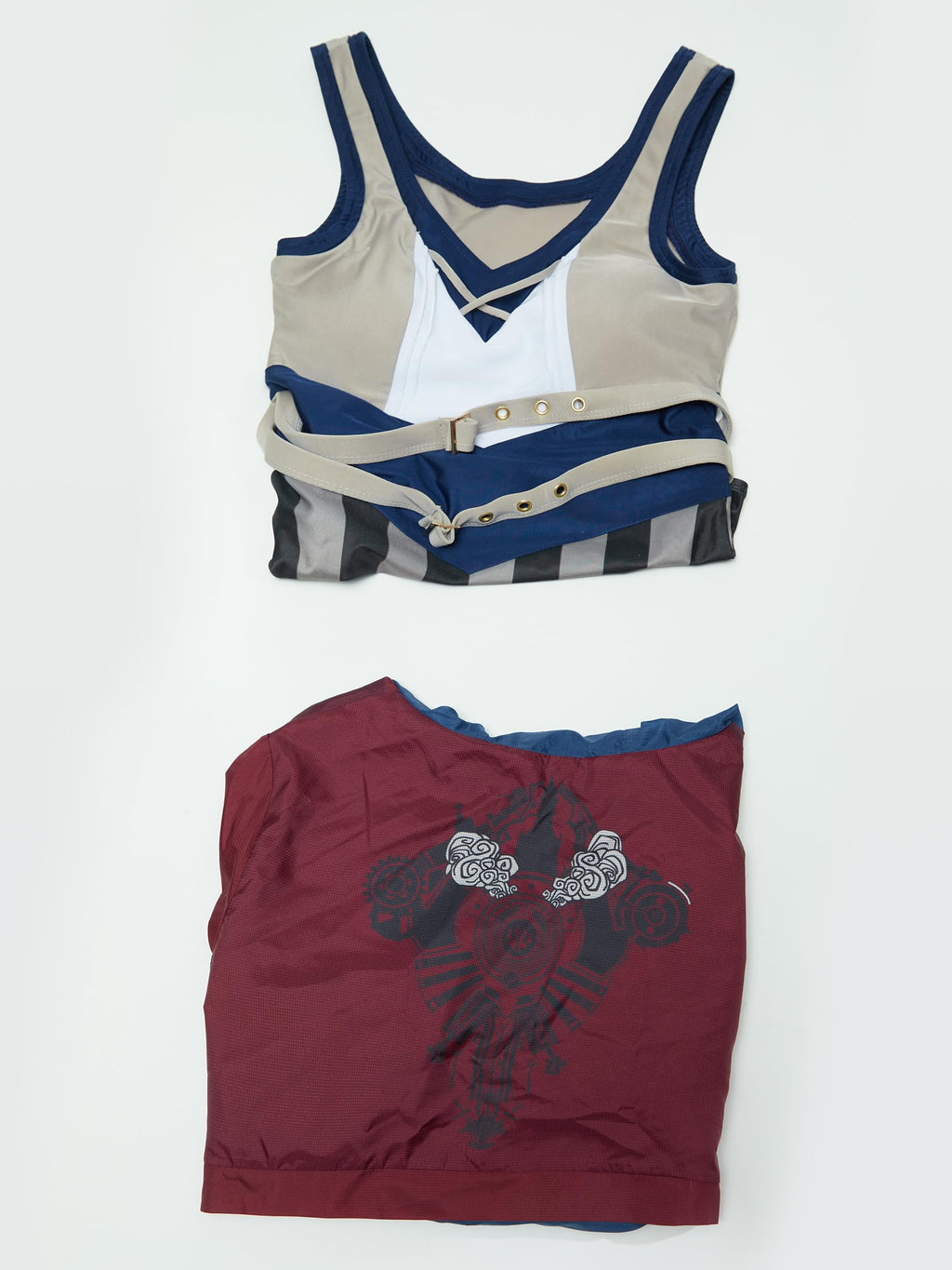 haikyuu Women Vi Cosplay One Piece Swimsuit Striped Anime Bathing Suit Bodysuit with Wrap Skirt (US, Alpha, X-Large, Regular, Regular, Standard, Multicolored)