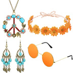 Hicarer Hippie Costume Accessories Include Sunglasses, Peace Sign Necklace, Boho Headband and Earring for 60s 70s Party
