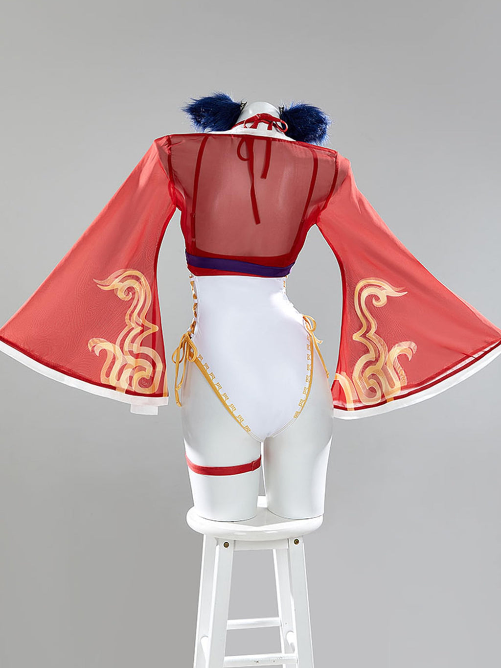 haikyuu Women Anime One Piece Swimsuit Cross Straps Cosplay Bathing Suit with Chiffon Cover-up and Ears (US, Alpha, Small, Regular, Regular, Standard, red)