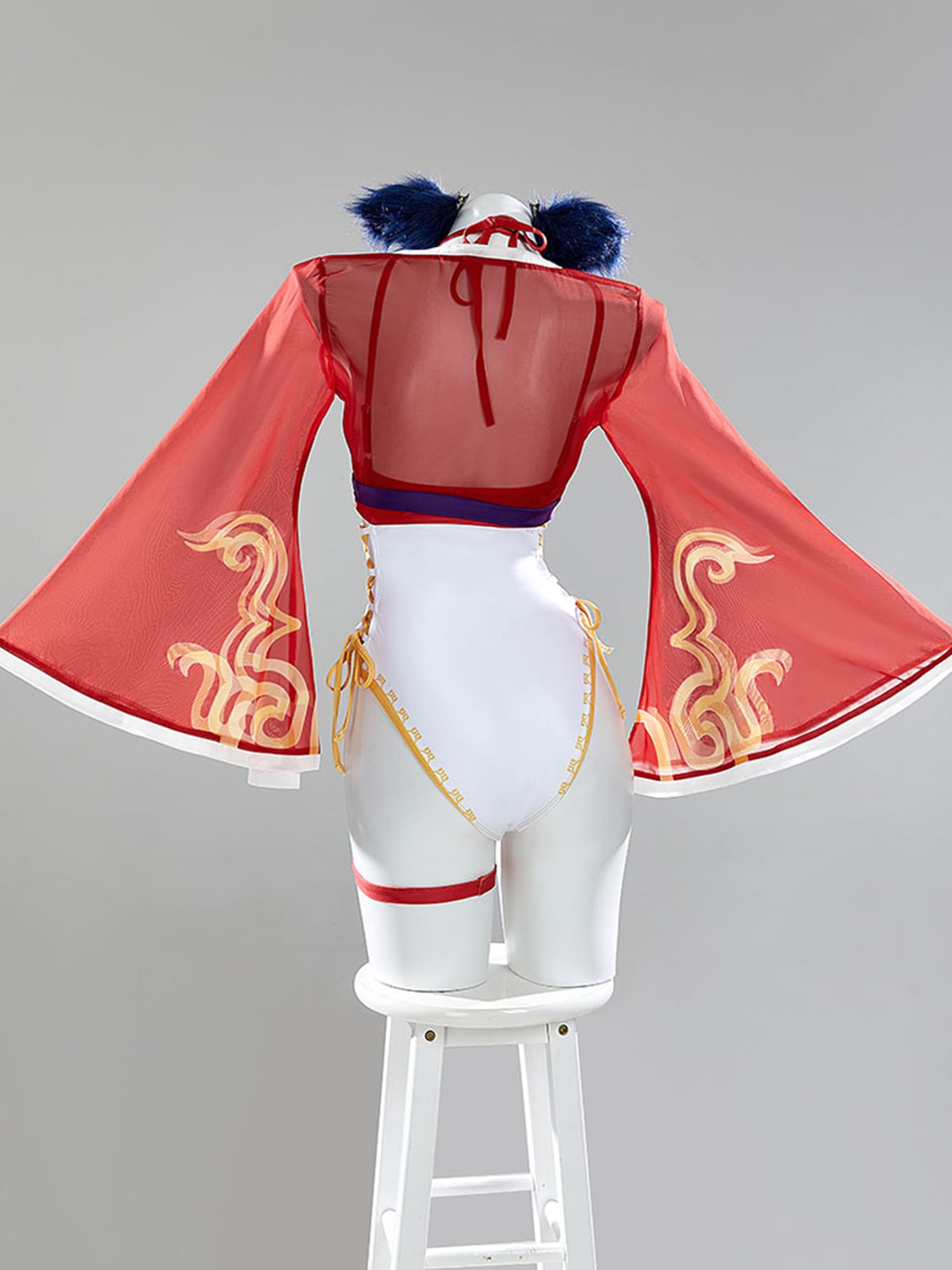 haikyuu Women Anime One Piece Swimsuit Cross Straps Cosplay Bathing Suit with Chiffon Cover-up and Ears (US, Alpha, Small, Regular, Regular, Standard, red)