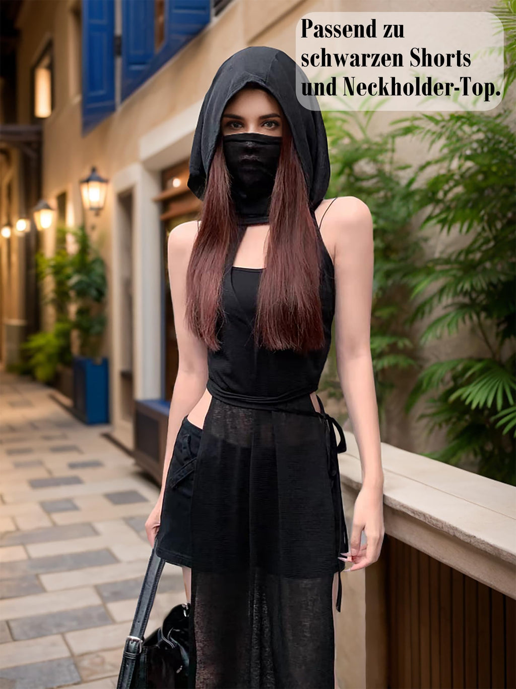 Mingnos Women Goth Rave Dress Sexy Cosplay Costume Cutout High Slit Sheer Festival Outfits Night Out Dresses Black L