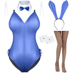 Womens Bunny Costume Girl Suit Senpai Cosplay Anime Role Costume One Piece Bodysuit Removable Padded with Stockings Set(Blue M)