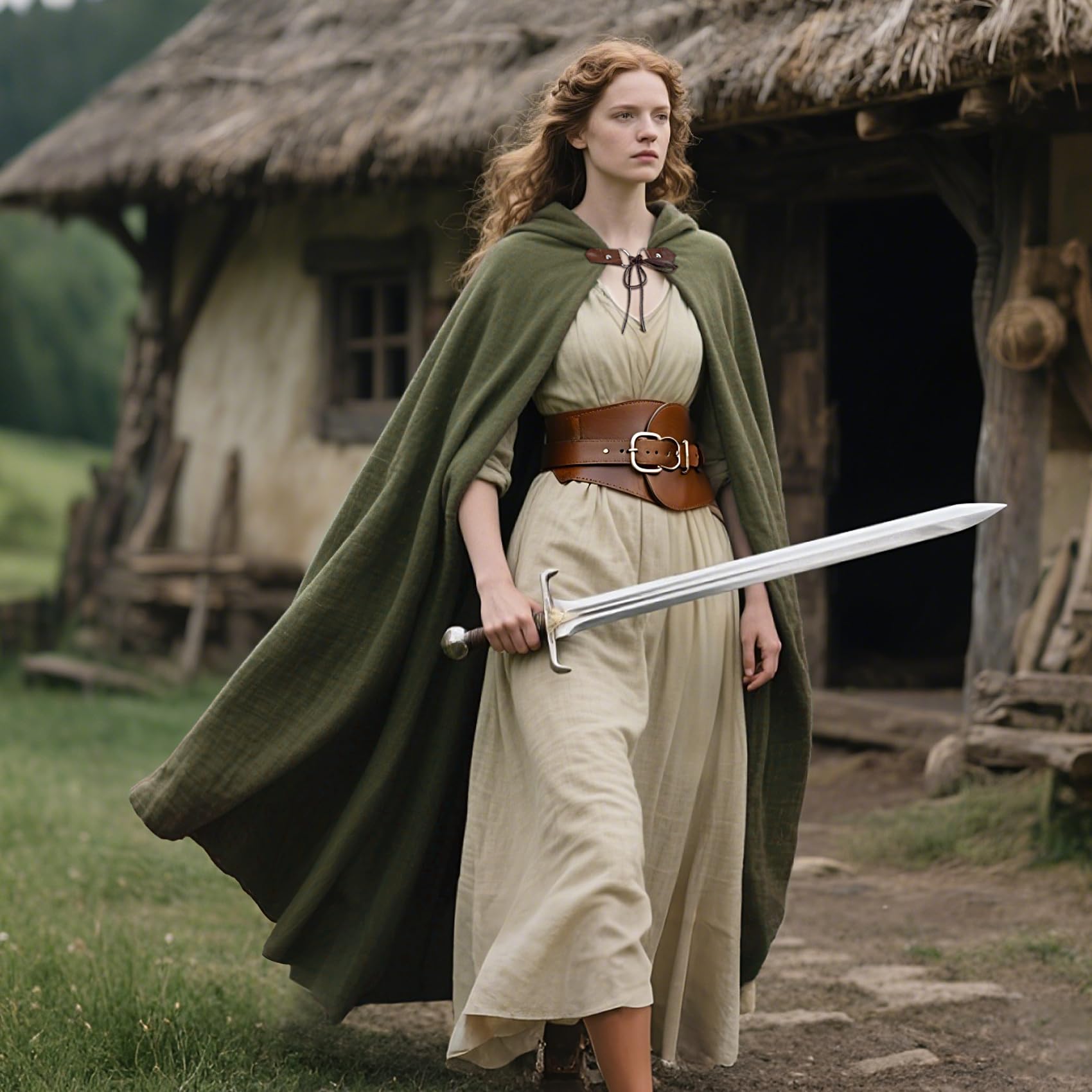 L'VOW Medieval Hooded Cloak Renaissance Cape with Hood Women Men Vintage Sorcerer Capelet for Halloween Cosplay Costume(Army Green)