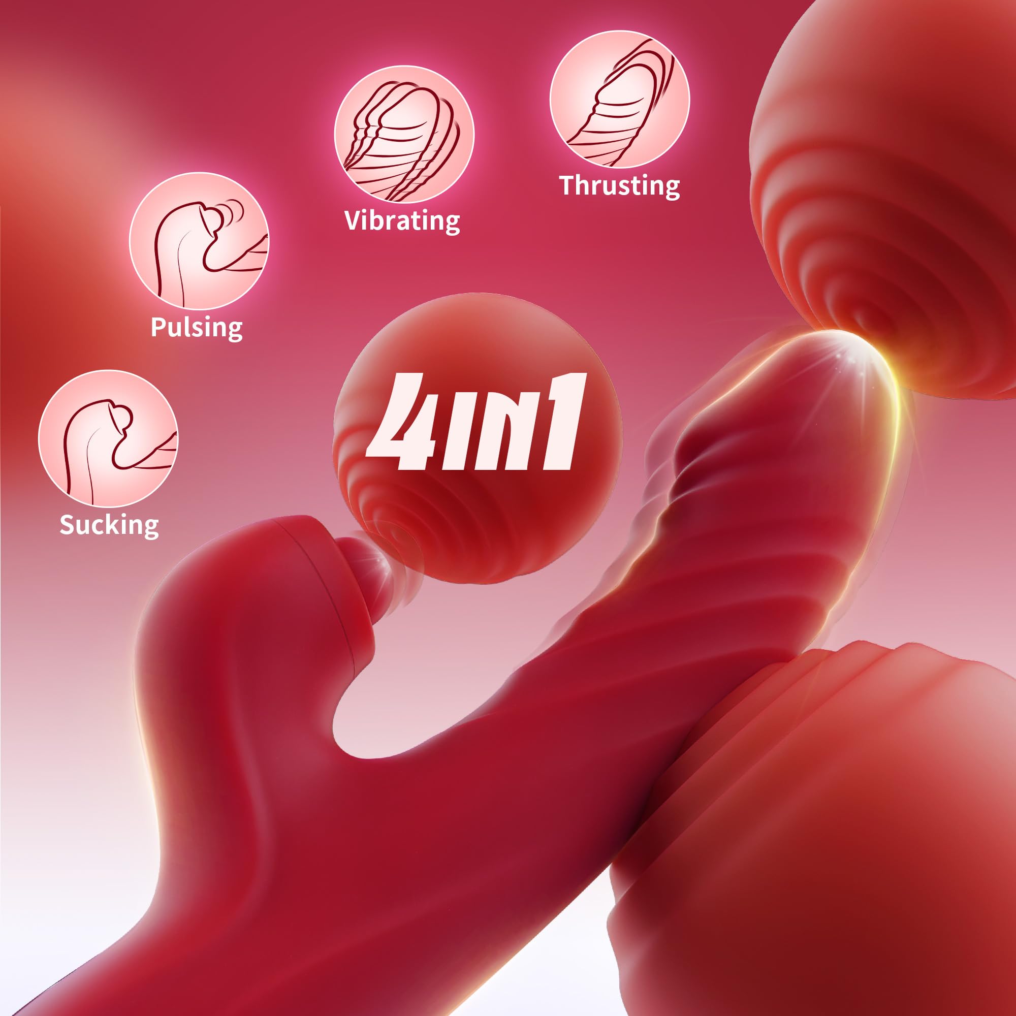 Vibrator Thrusting Dildo for Women Toendi G Spot Rose Toy Clitoral Stimulator Sex Toys Dildos Vibrator with 10 Vibration 7 Thrust Mode with Licking, Rabbit Vibrators Adult Sex Toy Couple AI Sync Games