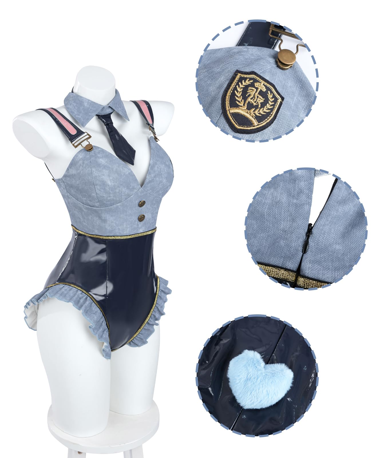 NSPSTT Bunny Girl Cosplay Blue Bunny Costume Women Denim Suit,Size S