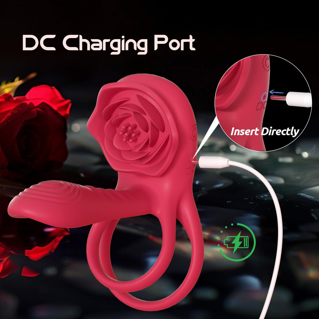 Vibrating Cock Ring Penis Sleeve with Rose Clitoral Stimulator, Penis Ring Vibrator Couples Adult Sex Toys for Men Women, Male Female Couple Sex Toy with G Spot Clitoris Vibrator