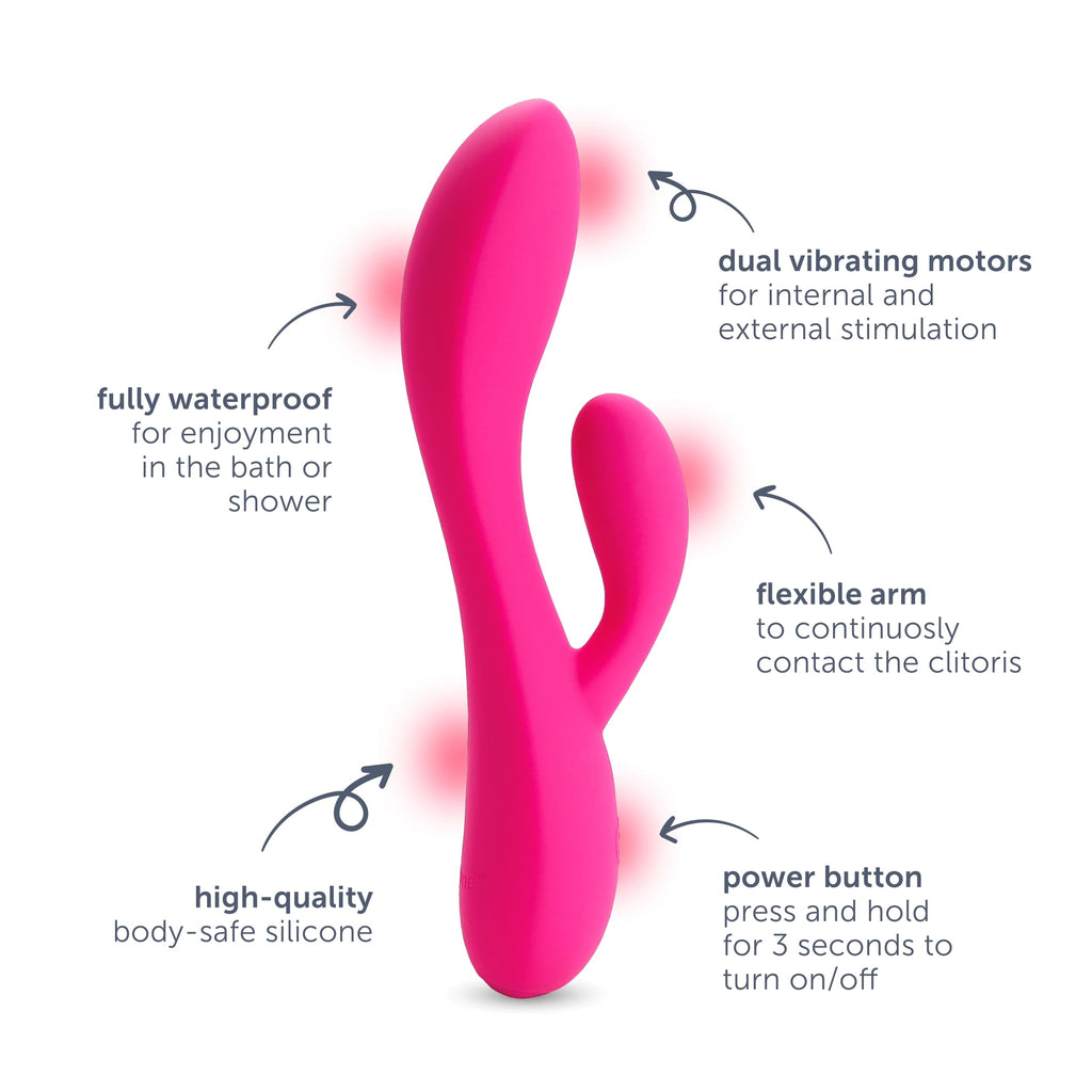 plusOne Dual Rabbit Vibrator Personal Massager, 10 Vibration Settings, Body-Safe Silicone, Waterproof, USB Rechargeable, Sex Toy for Women and Men