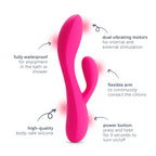 plusOne Dual Rabbit Vibrator Personal Massager, 10 Vibration Settings, Body-Safe Silicone, Waterproof, USB Rechargeable, Sex Toy for Women and Men