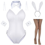 Womens Bunny Costume Girl Suit Senpai Cosplay Anime Role Costume One Piece Bodysuit Removable Padded with Stockings Set(White S)