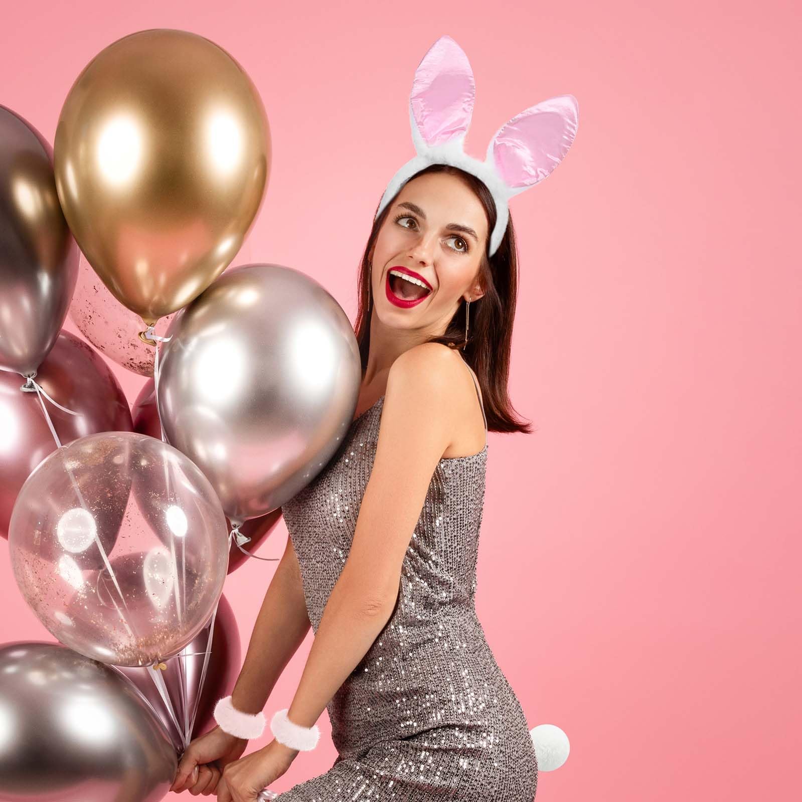 GANSHAYA 4 Pcs Halloween Bunny Girl Accessories Bunny Headband Tail White Bracelets Rabbit Costume for Women Halloween Cosplay Party Dress Up