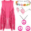 FunMular 60s 70s Outfits for Women Disco Hippie Costume Clothes Woman Peace Sign Earring Headband Fringe Vest Tassel Cardigan