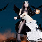 FLAdorepet Large Dog Dress Maid Costume with Headband,Halloween Lolita Costume Outfits for Extra Large Breed Dogs Girl,Puppy Christmas Holiday Wedding Princess Dress (Black, Large(Fit 40-50LBS))