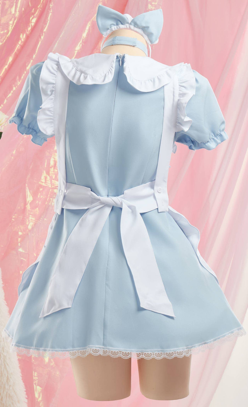 MEOWCOS Women's Maid Dress French Apron Kawaii Kitty Dress with Paw Embroidery Anime Cosplay Costume