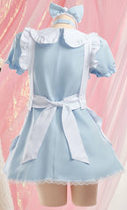 MEOWCOS Women's Maid Dress French Apron Kawaii Kitty Dress with Paw Embroidery Anime Cosplay Costume