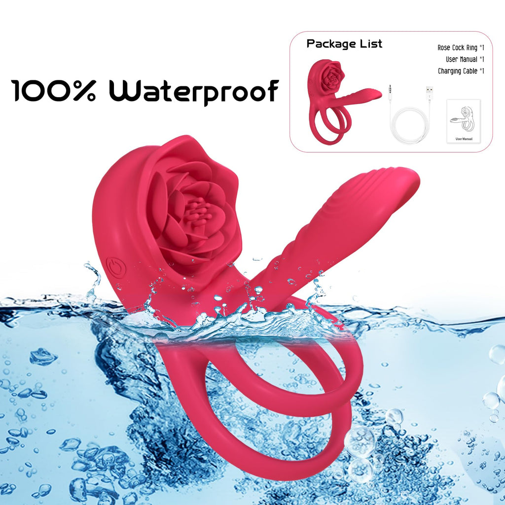 Vibrating Cock Ring Penis Sleeve with Rose Clitoral Stimulator, Penis Ring Vibrator Couples Adult Sex Toys for Men Women, Male Female Couple Sex Toy with G Spot Clitoris Vibrator