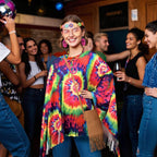 MOVINPE 70s Hippie Costume for Women Accessories Set, Tie Dye Poncho Fringe Bags Flower Crowns Headbands Sunglasses Peace Sign Necklace Earrings 60s Costume Halloween Retro Outfit