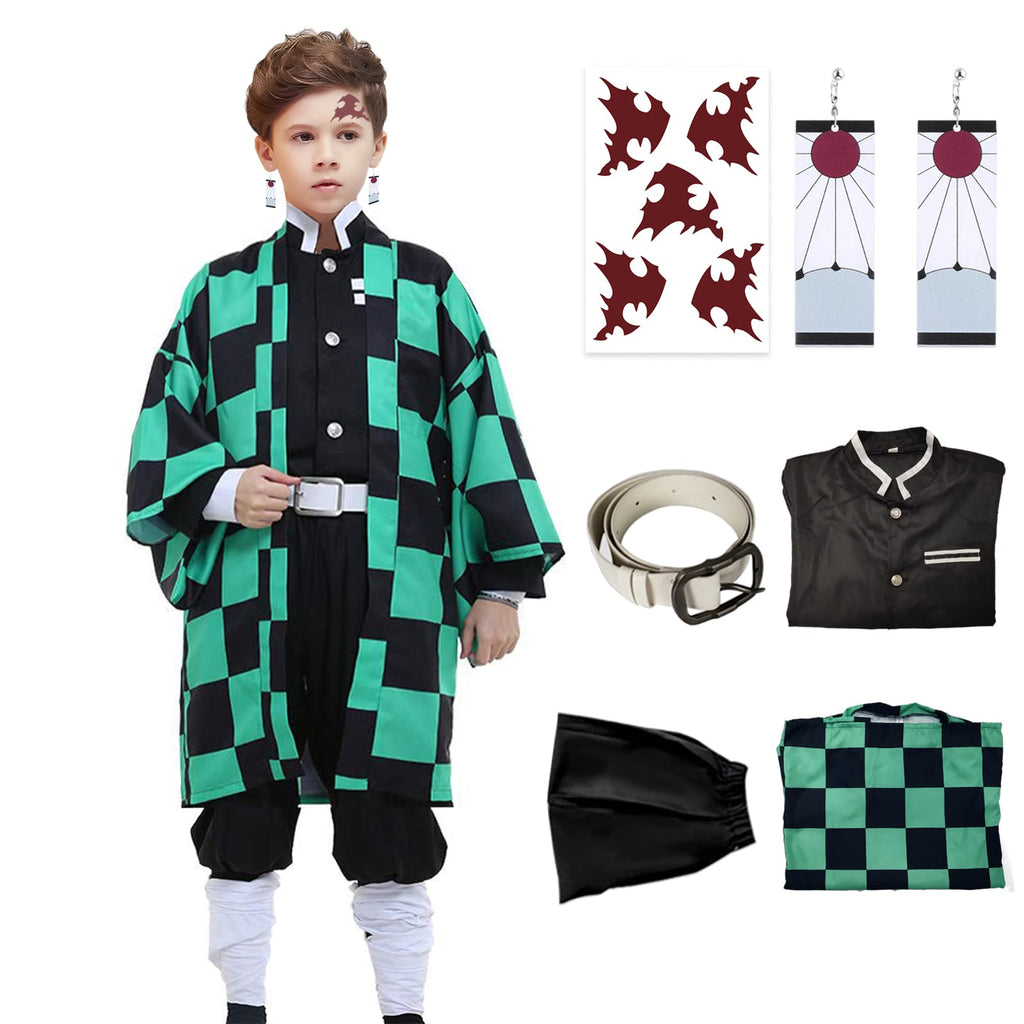 VZQI Halloween Cosplay Costumes Kamado Tanjir Kids Anime Kimono Halloween Green Cloak XXL