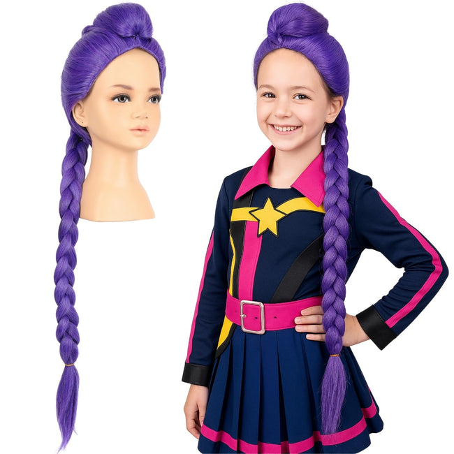 morvally 33.5 Inches Purple Long Braided Ponytail Wig - Anime Cosplay Wigs for Halloween Costume Party (Purple) Hover Image