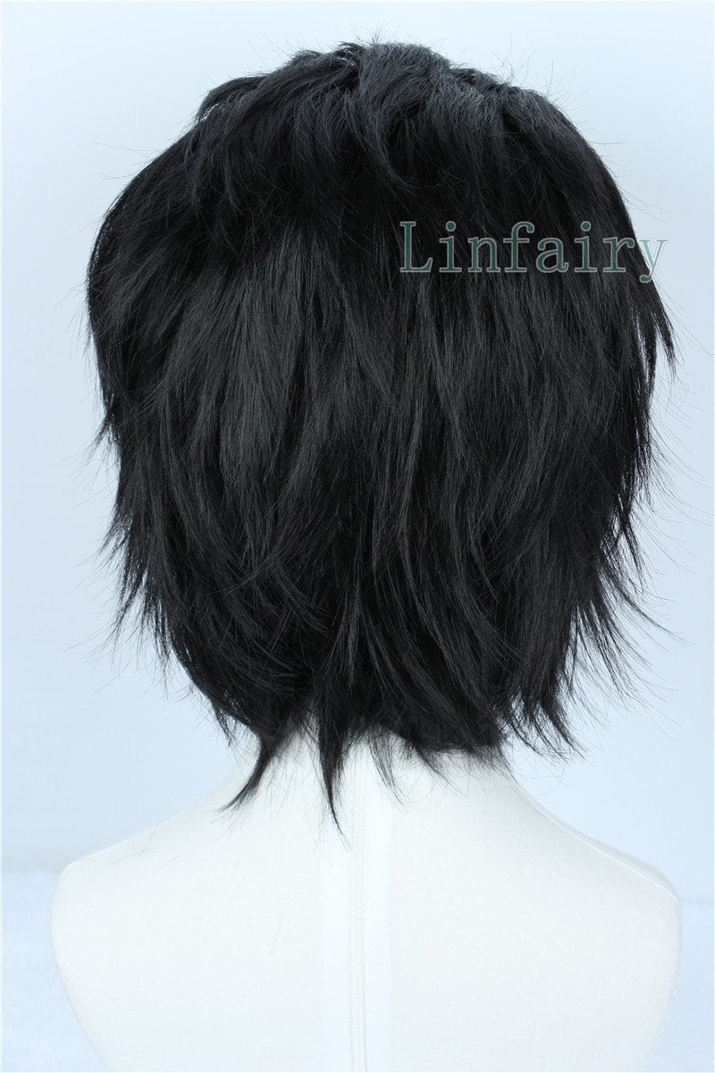 Linfairy Short Black Cosplay Wig Halloween Slicked back Costume Wig for Men