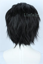 Linfairy Short Black Cosplay Wig Halloween Slicked back Costume Wig for Men