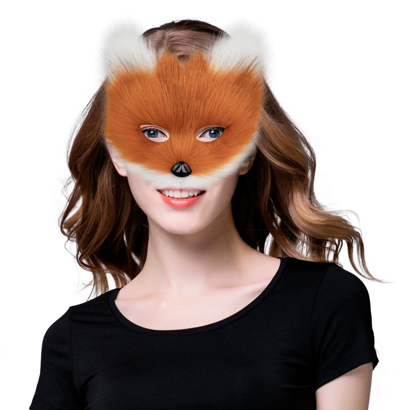 hbbhml Animal Fox Wolf Mask Halloween Party Cosplay Costumes Props Plush Cat Half Face Masks Carnival Christmas Masquerade