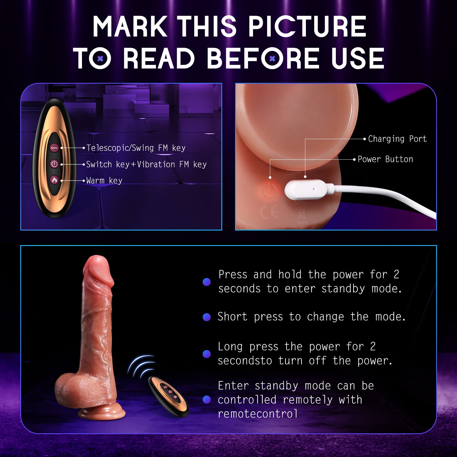 Thrusting Dildo Vibrator Sex Toys - Realistic Silicone Dildos Sex Toy for G-Spot & Anal Stimulation, 8 Thrusting, 10 Vibrating & Heating Modes, Remote Control Blowjob Dildo for Women & Couple