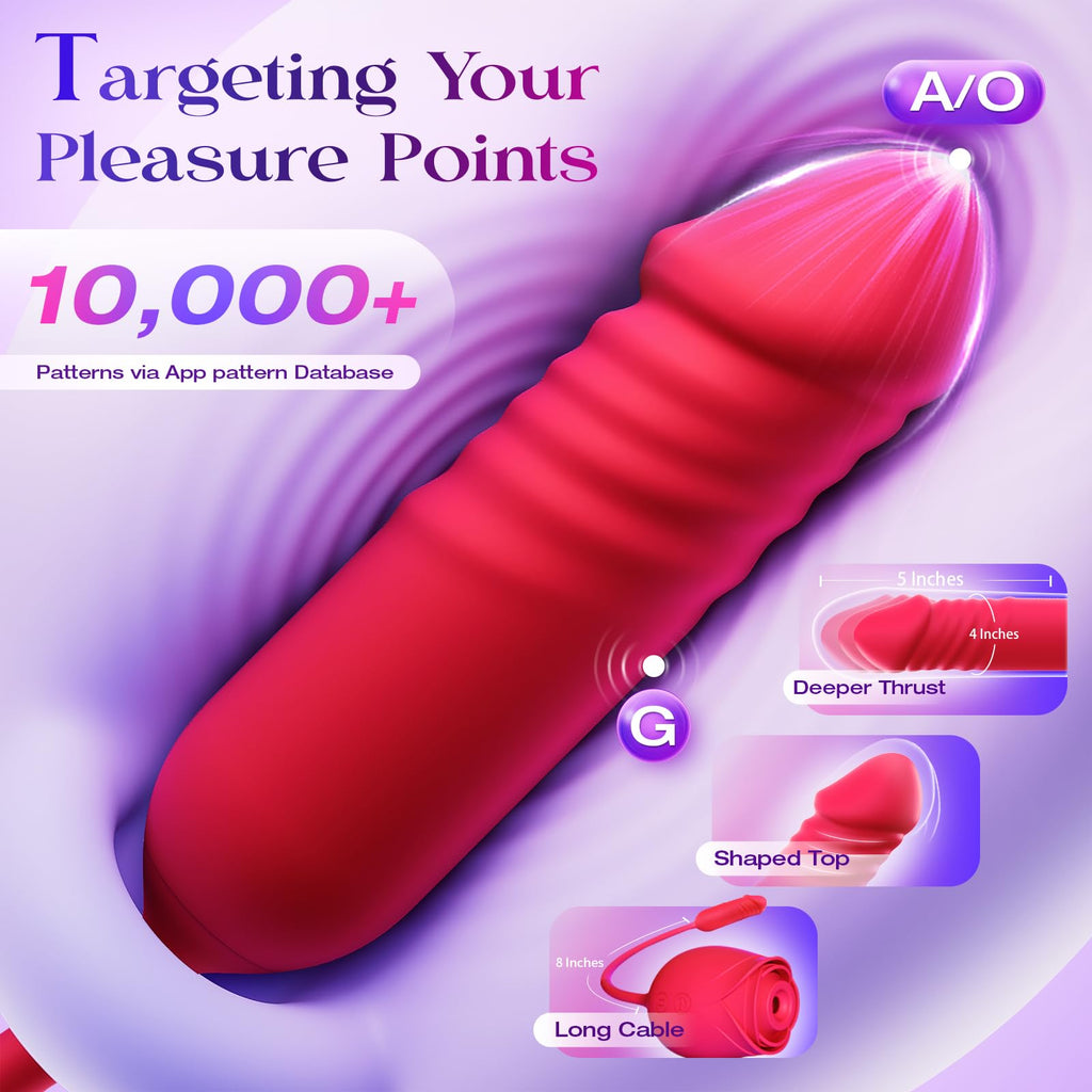Vibrator Dildo Sex Toys for Women - MOOLIGIRL Rose Sex Toy with Thrusting G Spot Vibrators & 10 Sucking Modes for Clitoral Nipple Stimulation Anal Double-Ended Dildos Adult Sex Toys Games for Couples