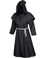 TOKYO REVENGERS Medieval Renaissance Monk Friar Priest Wizard Cloak Hooded Robe Cosplay Belt Necklace Set(Black L)