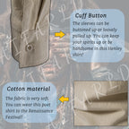 AIFARLD Men's Long Sleeve Shirts Retro Style Lace up for Medieval Viking Hippie Halloween Cosplay Pirate Renaissance Costume Khaki