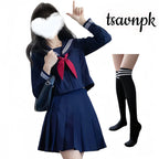 tsavnpk Japanese-style Sailor Uniform sailor suit Classic Japanese School Girls Sailor Dress Shirts Uniform Anime Cosplay Costumes with Socks set navy blue cosplay photography school uniform