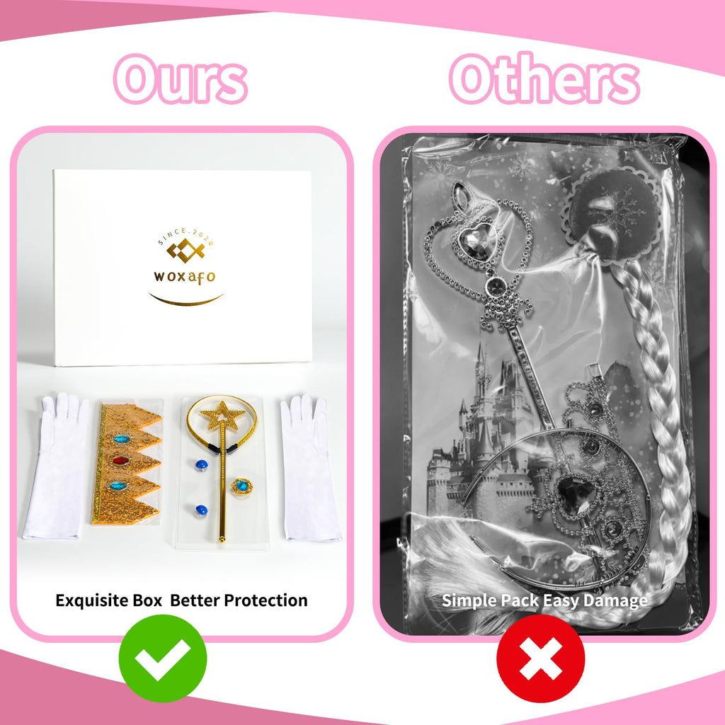 woxafo 5PCS Princess Crown Accessories, Princess Tiara Headband/Wand/Gloves/Brooch/Earrings for Girls Women Halloween Cosplay Party Dress Up