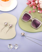 Jexine Halloween 70s Women Disco Outfit Costume Set Disco Party Top Pants Sunglasses Ball Necklace Earring Wig(White,Large)