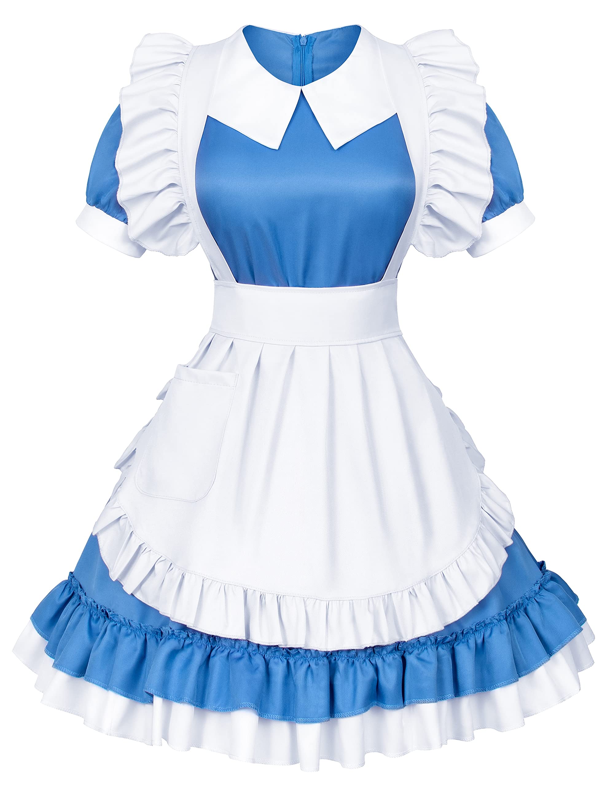 TOKYO REVENGERS Adjustable Retro Ruffle Maid Costume Apron Pockets With French headdress Socks set(Style1 White)
