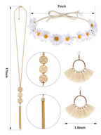 WILLBOND 4 Pcs Halloween 60s 70s Outfits for Women Hippie Costume 70s Costume Tops Accessories Women Fringe Hippie Vest(X-Large,Black)