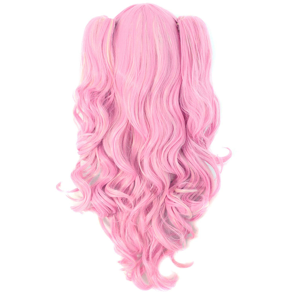 MapofBeauty Multi-color Lolita Long Curly Clip on synthetic Ponytails Cosplay Wig (Pink/Blonde)