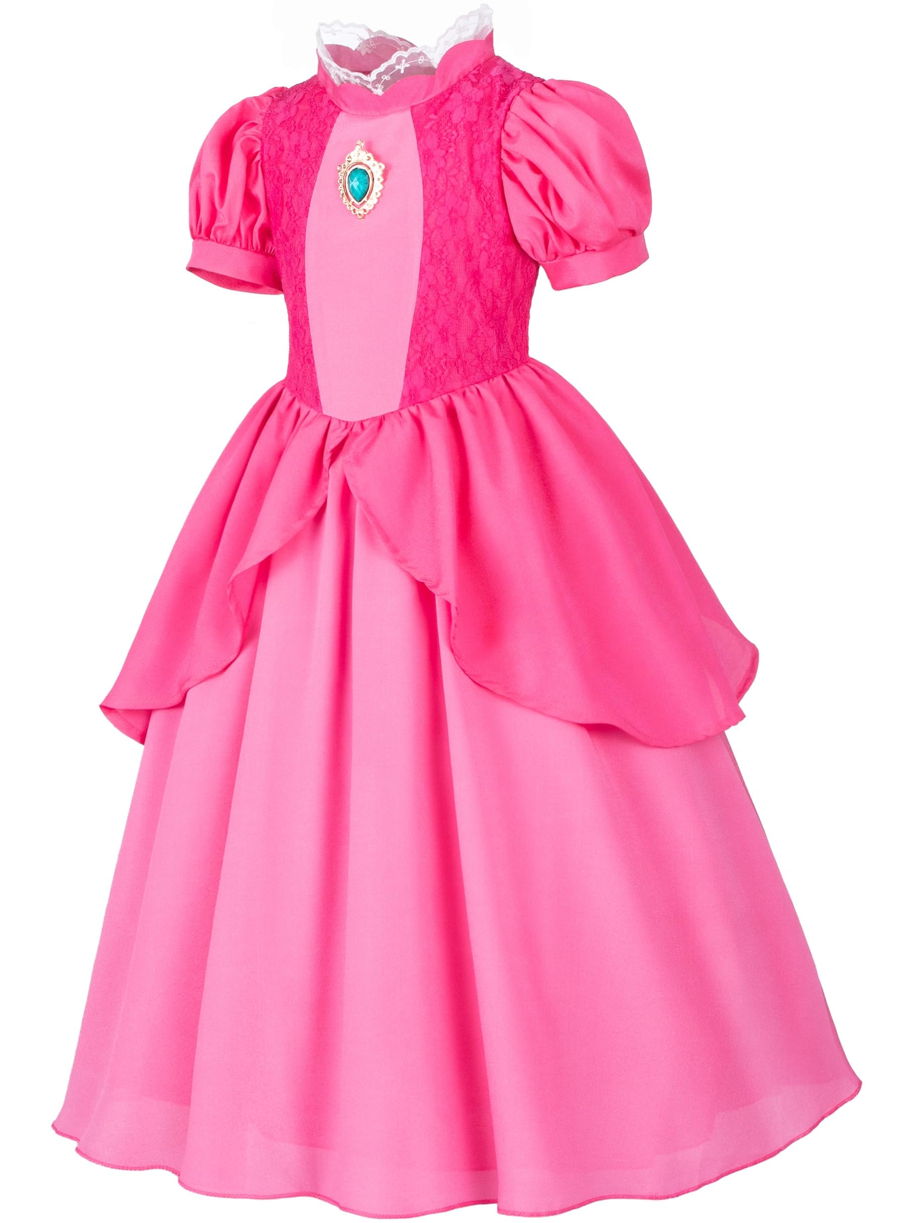 Bosvin Pink Princess Dress for Girls, Kids Princess costume with Crown Gloves Wand Earrings 3T 4T