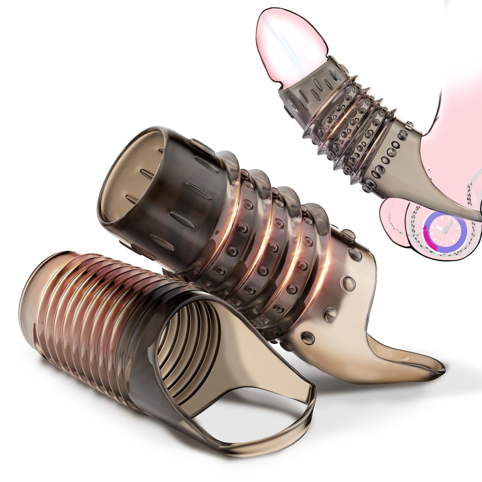 Cock Rings for Men, Reusable Penis Enlarge Sleeves Girth, Delay Ejaculation Stronger Erection Enhancement Sex Toys Silicone Penis Rings for Men - 2pcs - Transparent Black