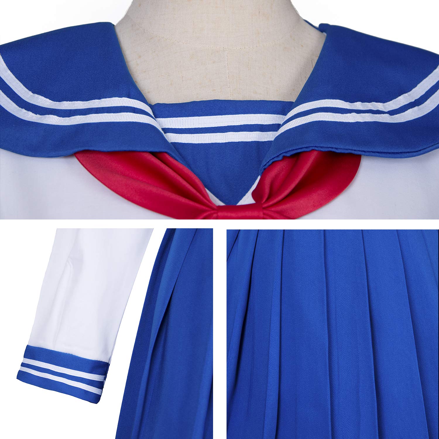 Elibelle Japanese School Girls Sailor JK Uniform Bule Pleated Skirt Anime Cosplay Costumes with Socks set(SSF31) 2XL