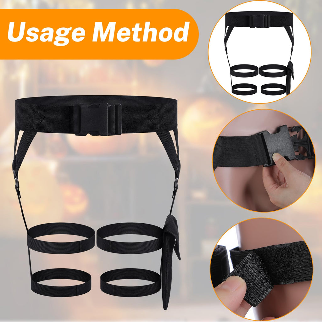 Kathfly 2 Sets Women's Multi Strap Garter and Leather Gloves Halloween Black Utility Goth Belt Costume with Pocket Adjustable Leg Straps for Halloween Party Cosplay Accessory