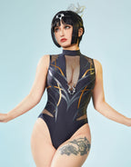 haikyuu Women Gothic Cosplay One Piece Swimsuit Goth Swimwear Tummy Control Bathing Suit Black