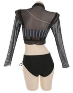 MEOWCOS Women's Bikini Sets Bathing Suit Swimsuits Halter Top and Shorts Bikini Sets with Tulle Cover-up