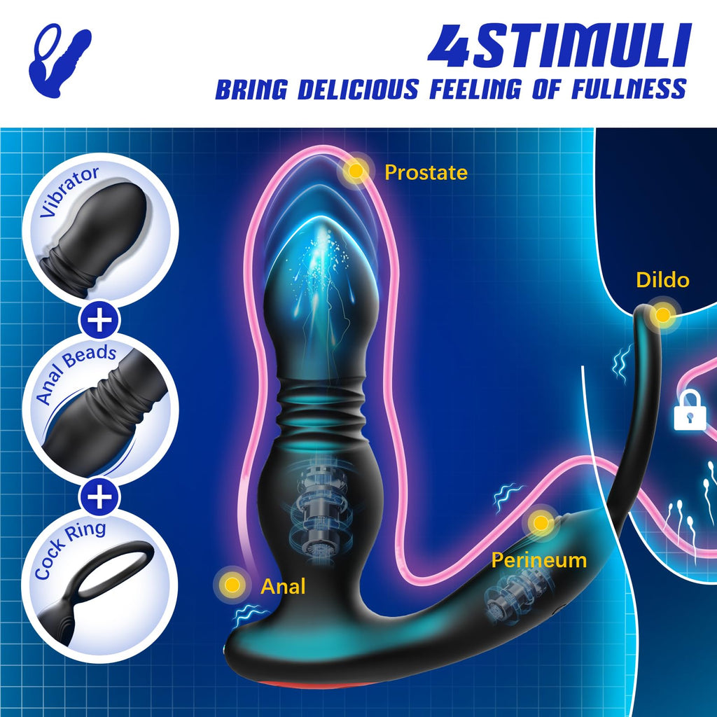 BEISAR Prostate Massager Anal Vibrator Thrusting Vibrating 7 Modes with Cock Ring Anal Plug Anal Sex Toys P Spot Massager Male Sex Toys for Men Enema Dildos Women Couples Remote Control Anal Beads