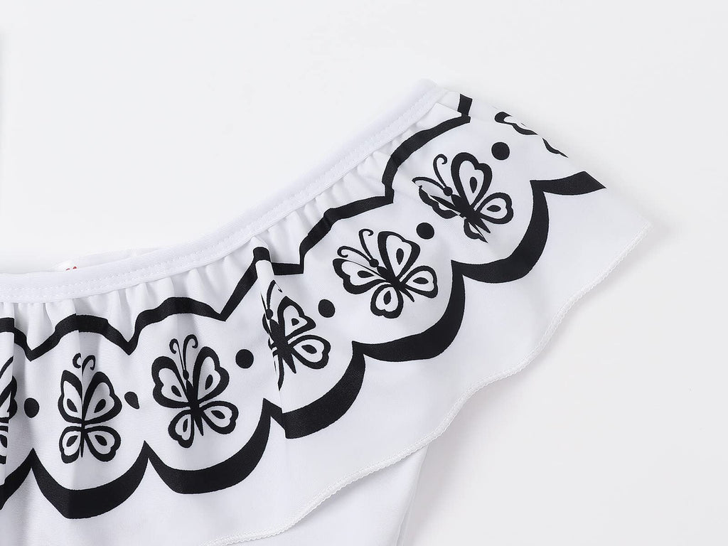 Jurebecia White Swimsuit for Girls Enacnto Bthing Suit Princess Adeventure Cosplay Role Play Kids One Piece Bikini One Shoulder Tankini Beach Swimming Pool Party Swimwear Size 12/10-11Years