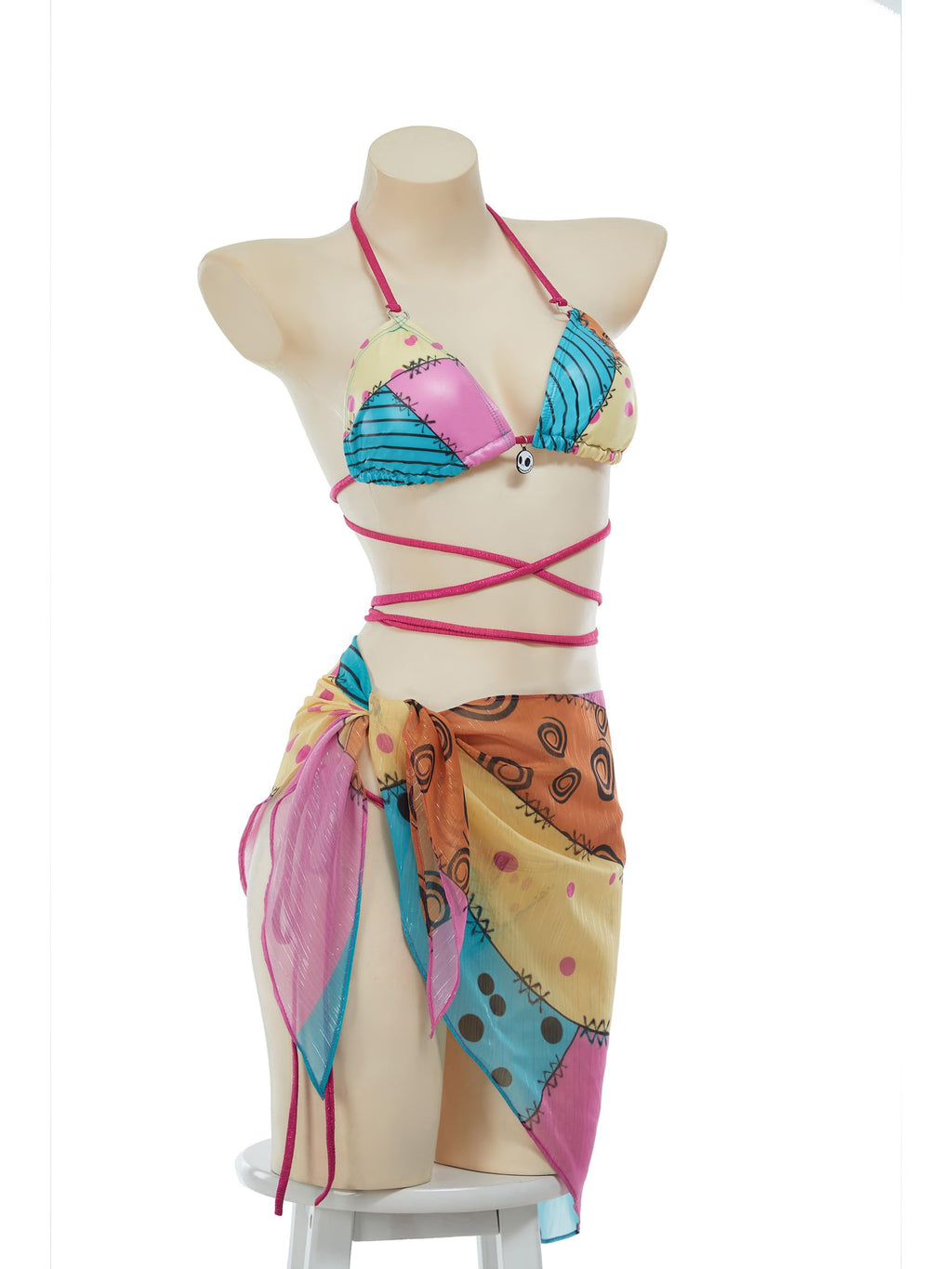 MEOWCOS Gothic Swimsuit for Women Goth Bikini Retro Cosplay Bath Swimwear with overskirt