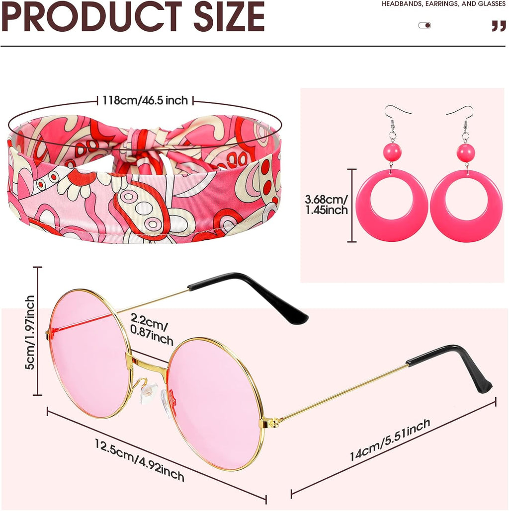 Janmercy 5 Pcs 70s 80s Hippie Costumes Accessories for Women 70's Disco Outfit for Halloween Party Cosplay